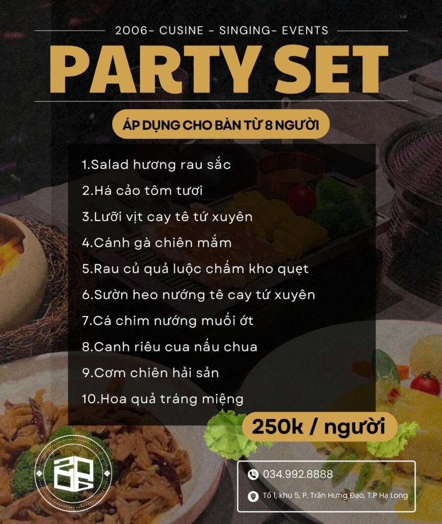 Menu 250k/người. Áp dụng cho bàn từ 8 người